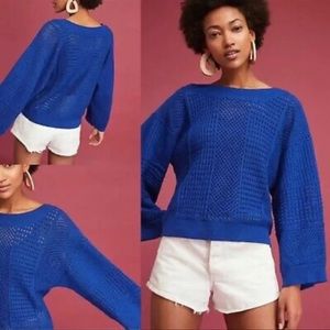 Anthropologie Moth Reese Sweater Royal Blue Boat Neck Open Knit Pullover XS